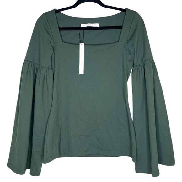 NEW Susana Monaco Bell Sleeve Square Neck Top Hunter Green Small - Picture 2 of 8